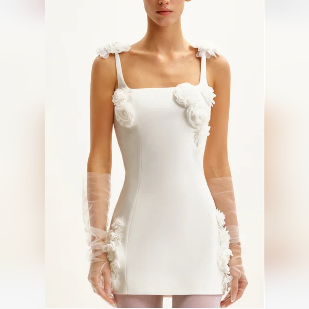 JW PEI White Rosette Dress with Floral Details Bridal